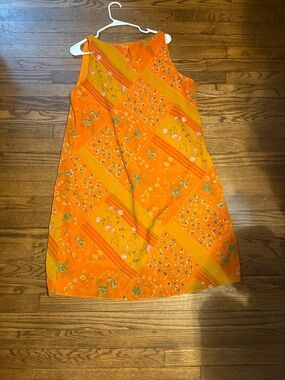 Woman Orange Floral Patchwork A-Line Dress